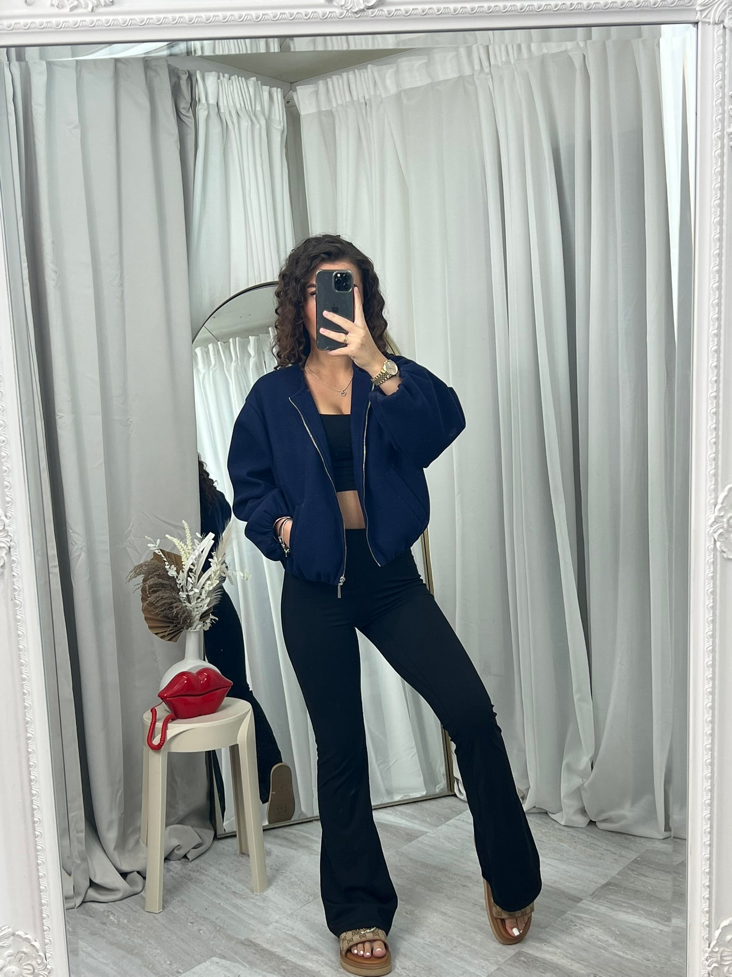 Balloon sleeved bomber casual zipped top casual jacket