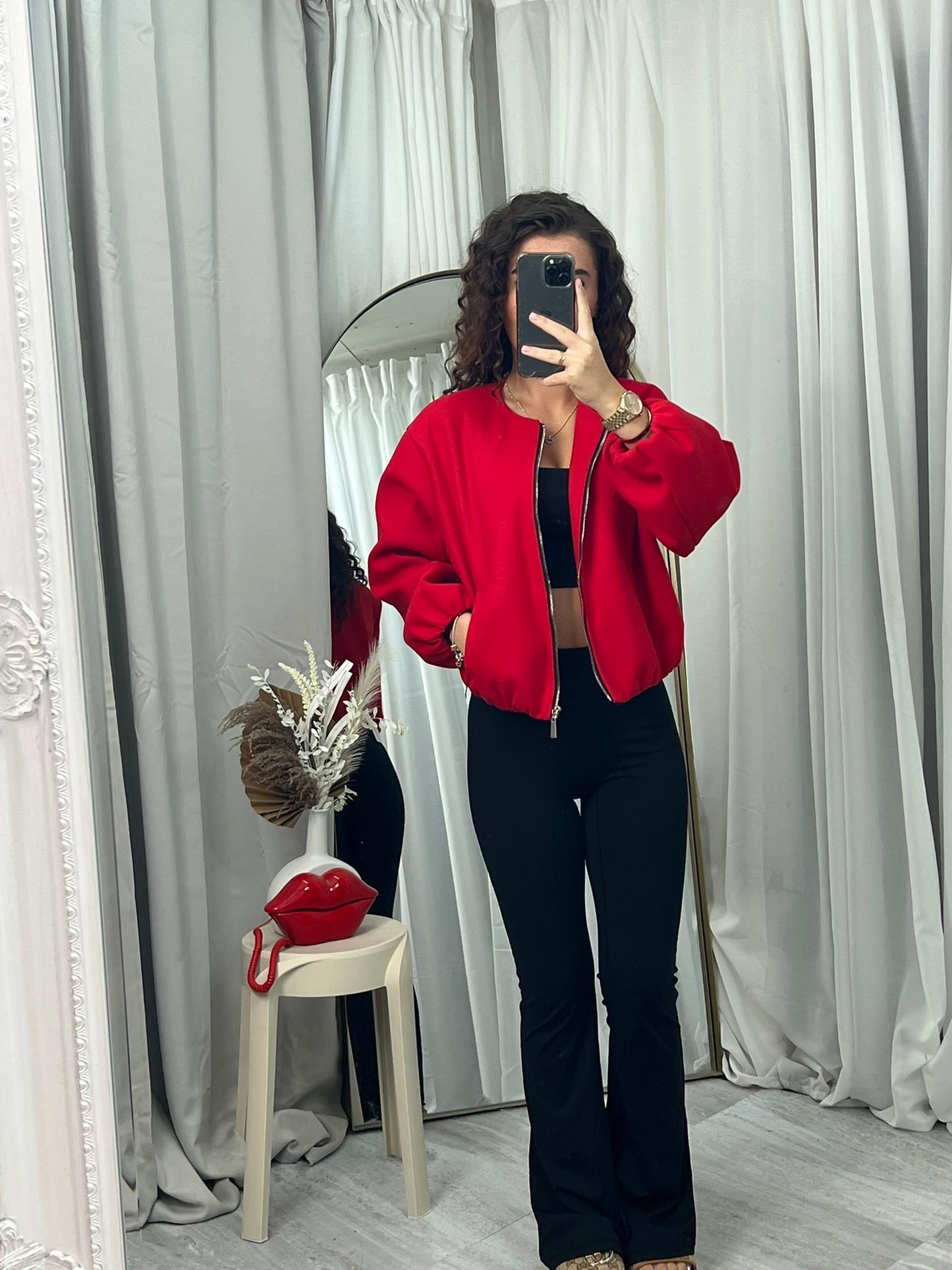 Balloon sleeved bomber casual zipped top casual jacket