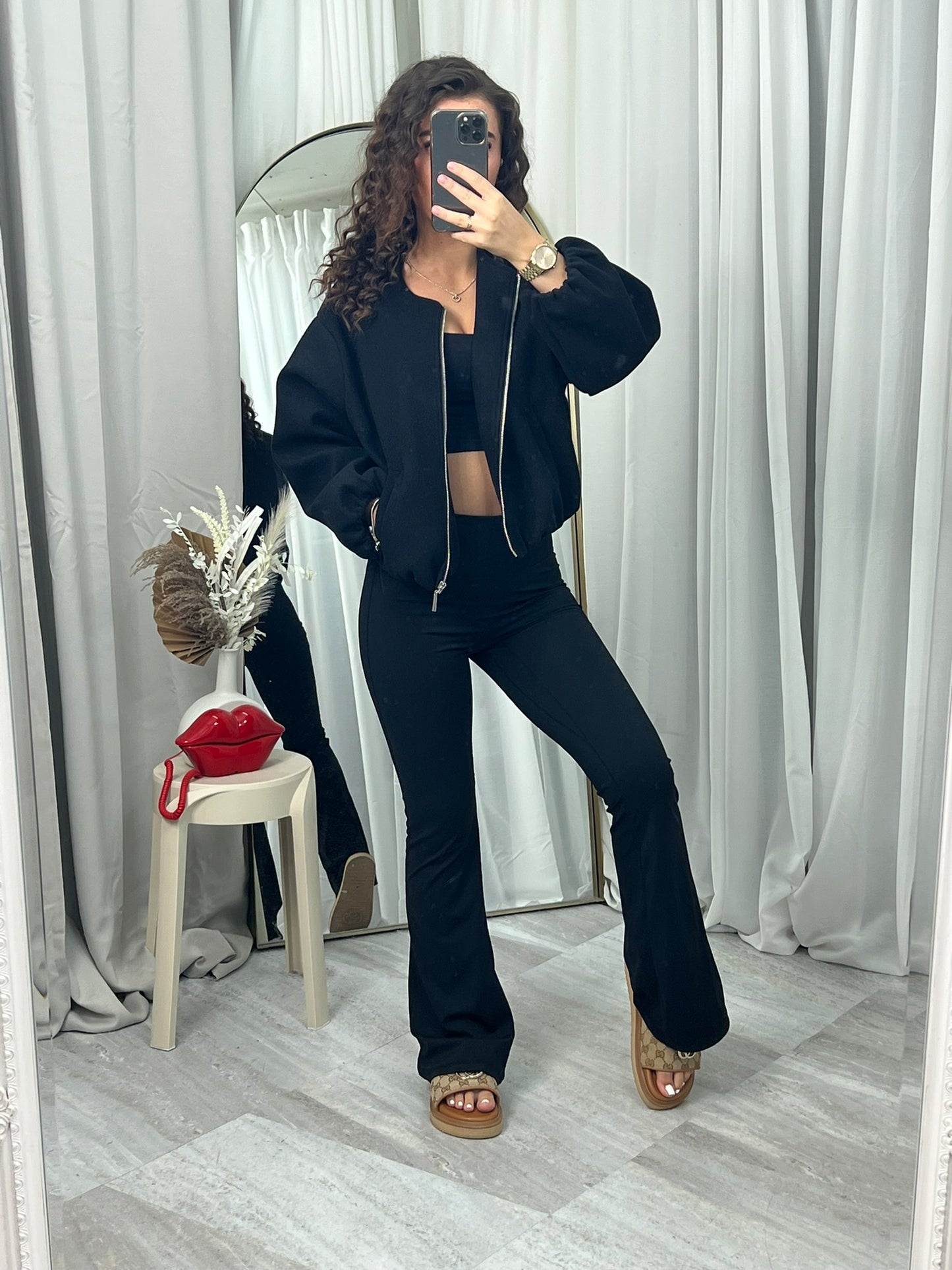 Balloon sleeved bomber casual zipped top casual jacket