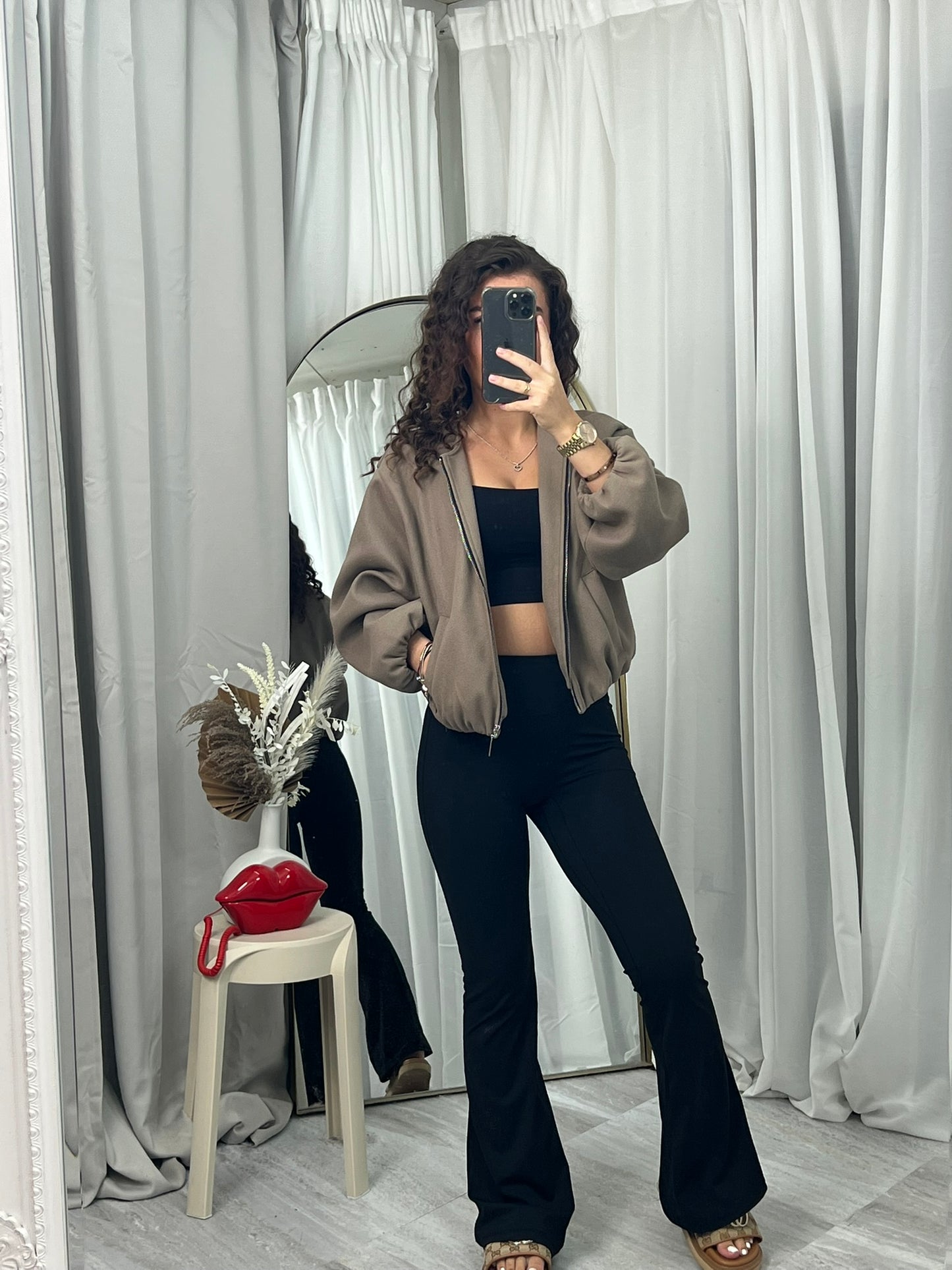 Balloon sleeved bomber casual zipped top casual jacket