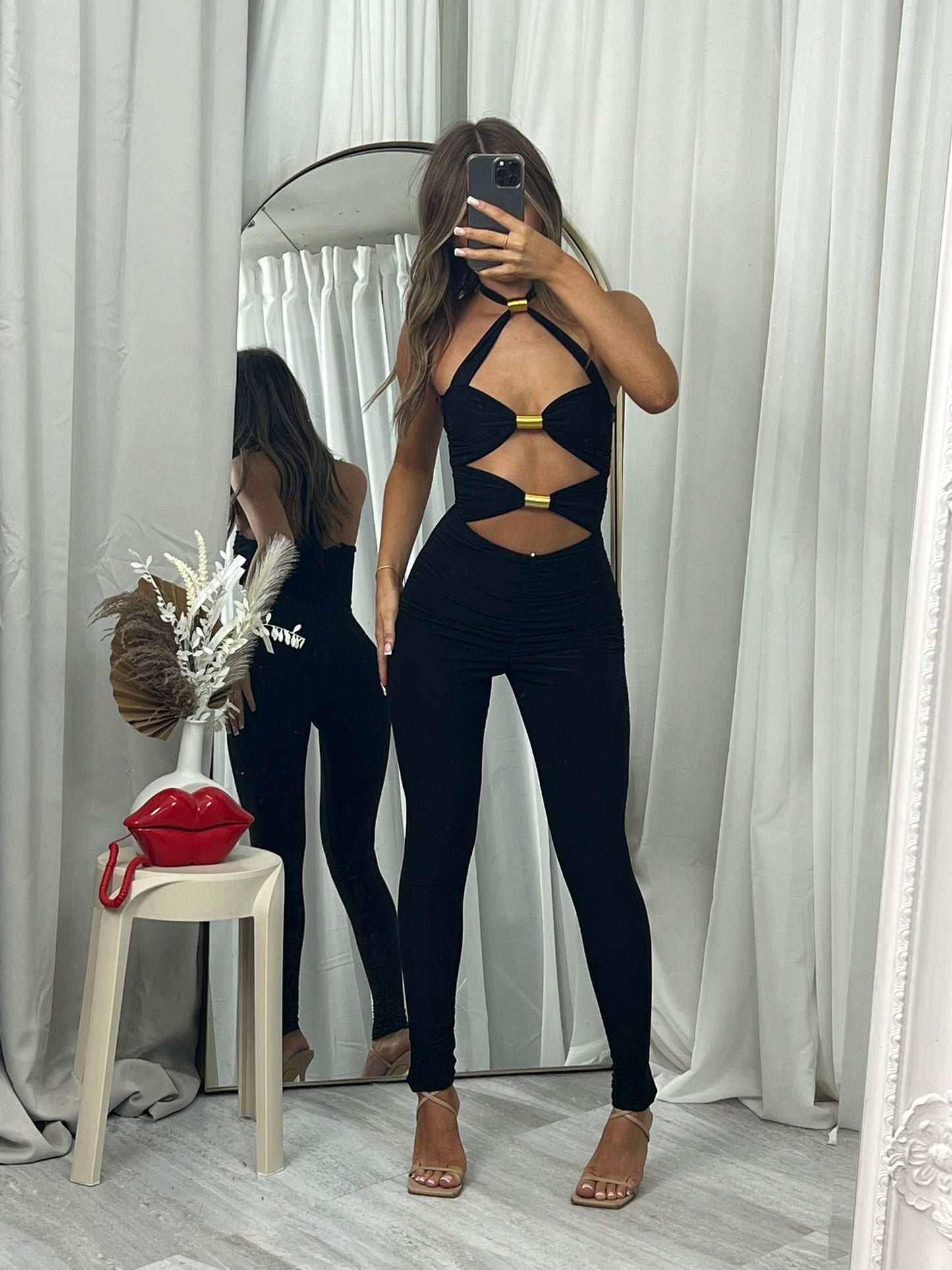 Gold detail cut out jumpsuit