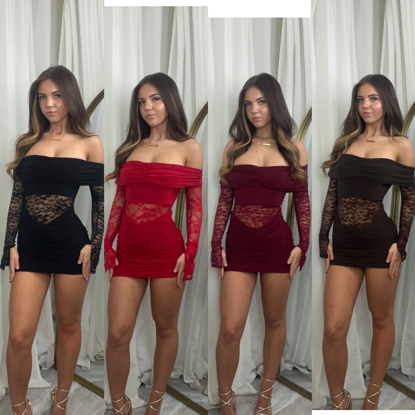 Off the shoulder ruched detail long sleeved mini dress