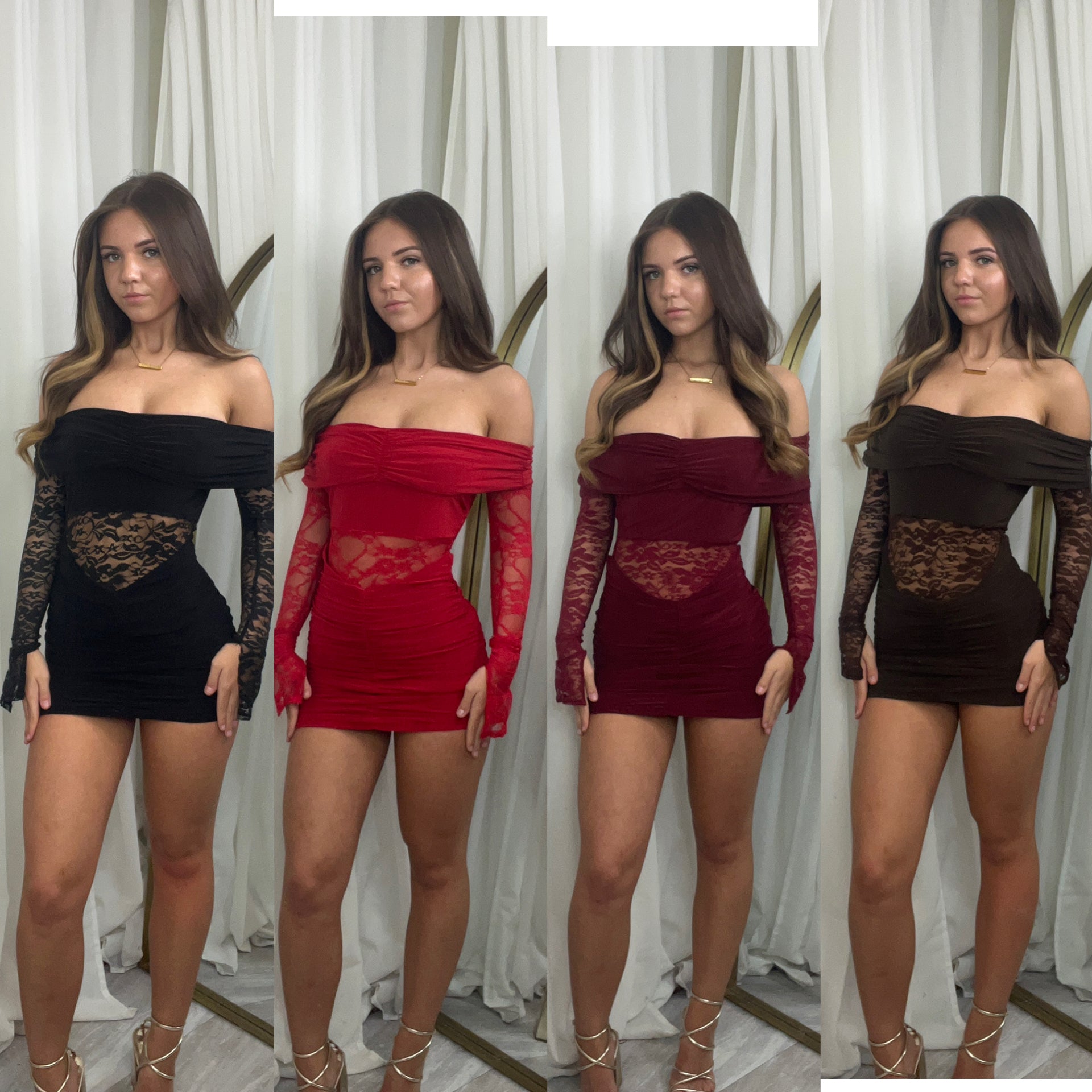 Off the shoulder ruched detail long sleeved mini dress