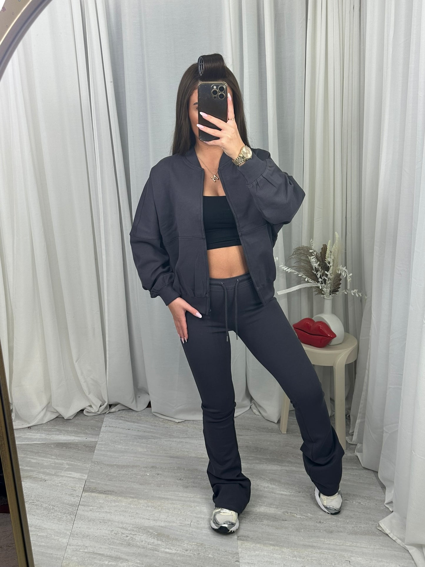 Ella flared bomber jacket and flared bottoms set.