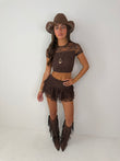 Kali lace layered skort with short sleeved crop top festival summer holiday outfit