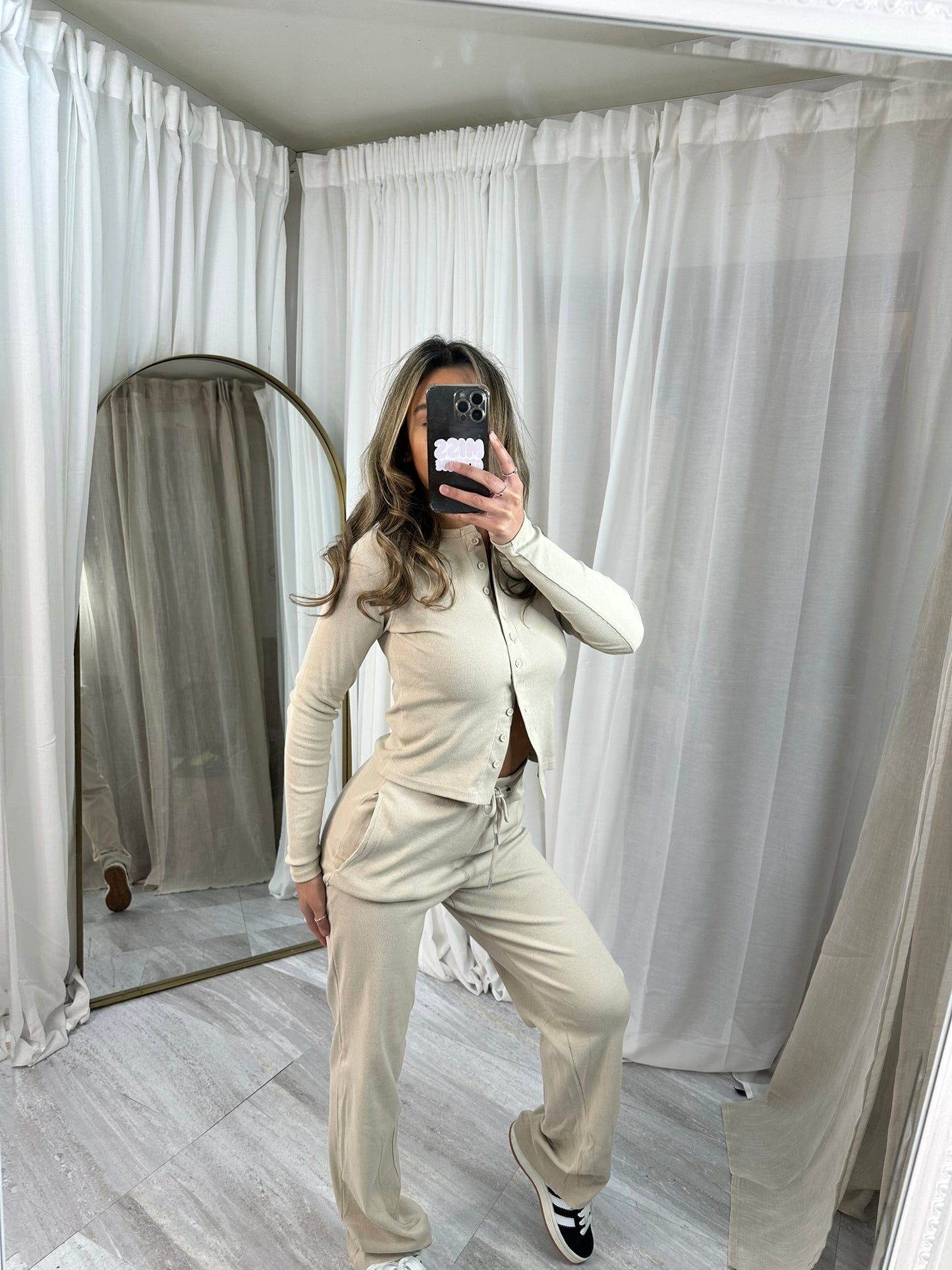 Buttoned long sleeved wide leg lounge wear