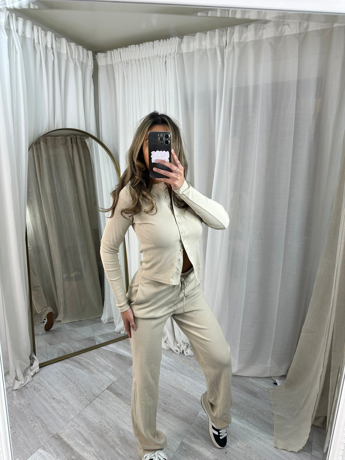 Buttoned long sleeved wide leg lounge wear