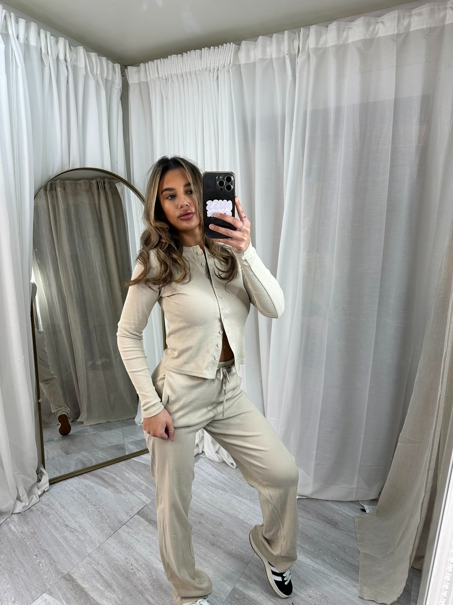 Buttoned long sleeved wide leg lounge wear