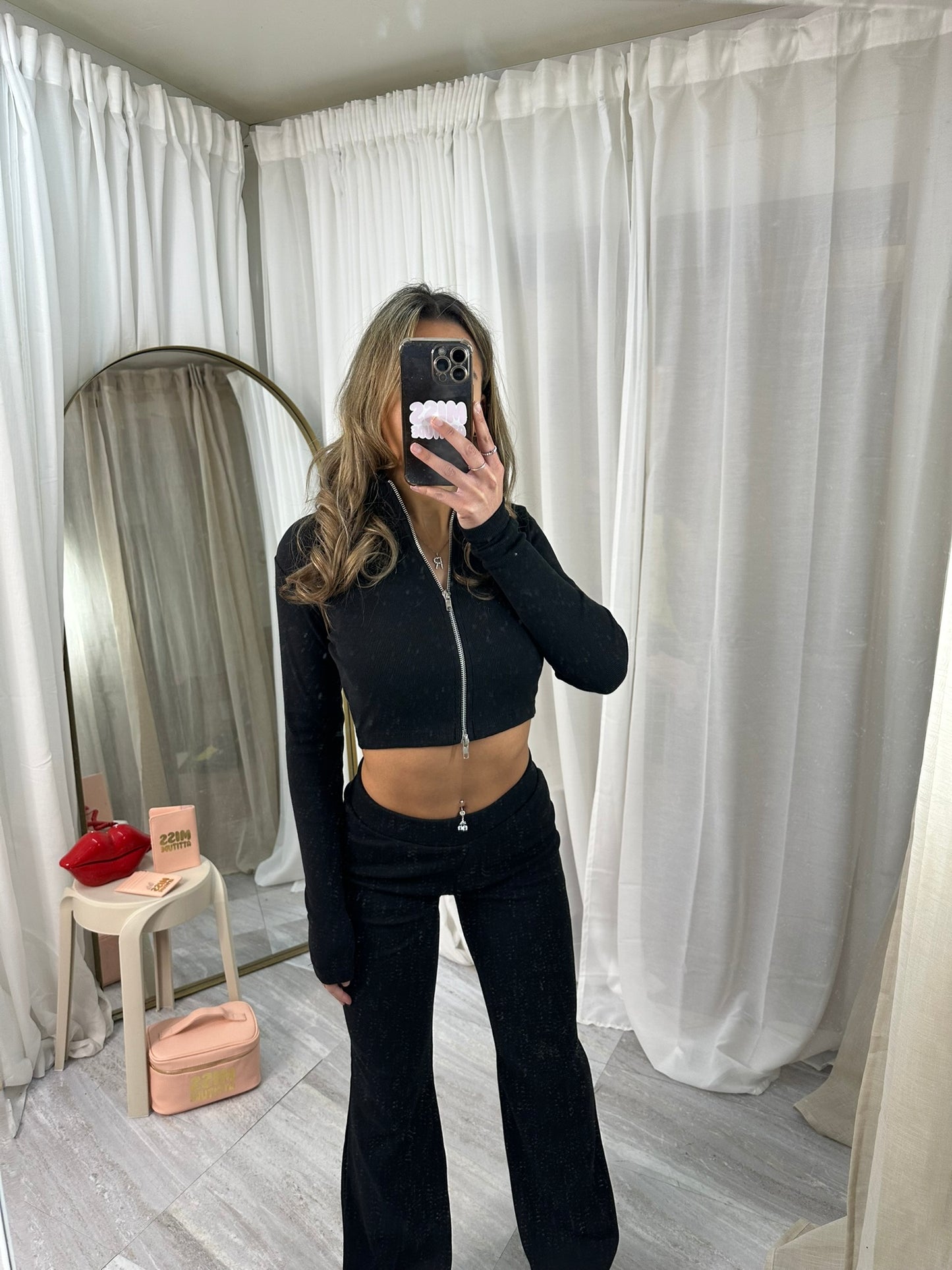 Cropped Zipper lounge wear & Wide Leg Trouser Set