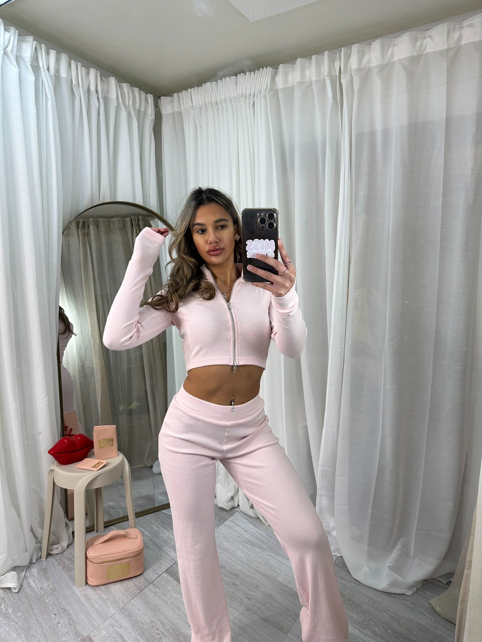 Cropped Zipper lounge wear & Wide Leg Trouser Set