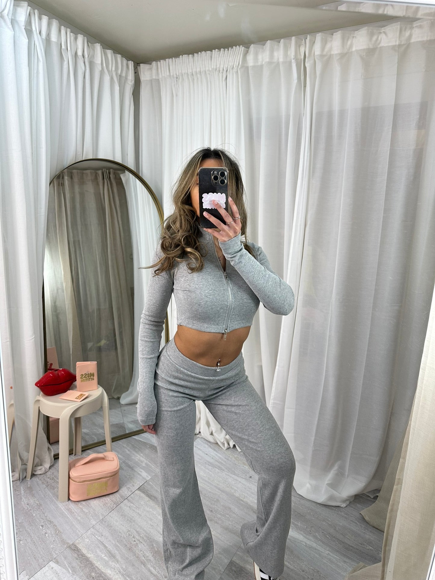 Cropped Zipper lounge wear & Wide Leg Trouser Set