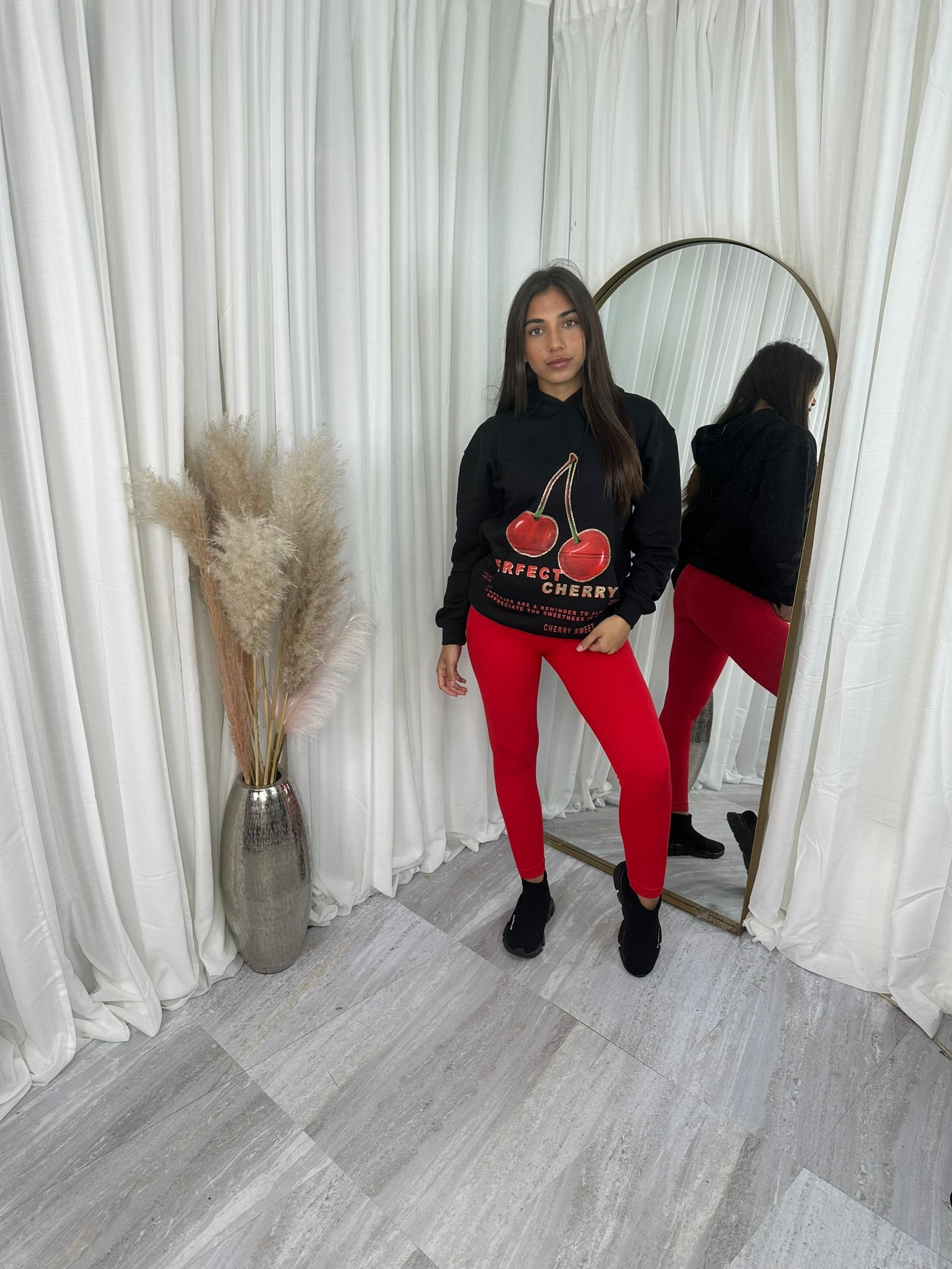 Cherry hoodes fleeced top.