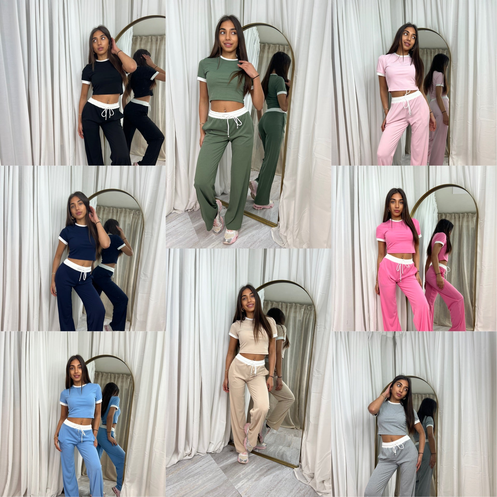 Short sleeved contrast lounge wear lightweight ribbed set