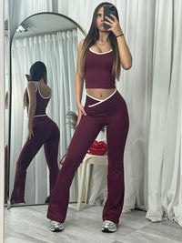 Sleeveless active lounge wear top and flared bottoms