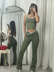 Sleeveless active lounge wear top and flared bottoms