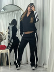 Wide leg striped detail with front pockets tracksuit black