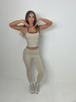 Ivy Gym Vest And Legging Set With Piping active wear lounge set with side pocket STONE