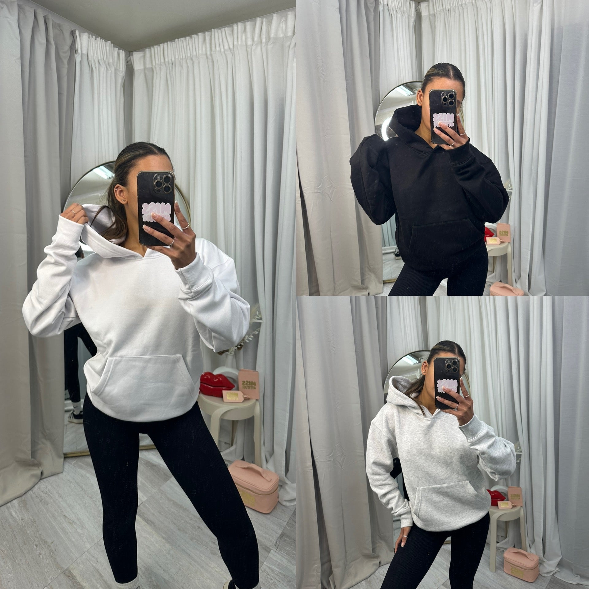 Fleeced hooded top with front pocket detail