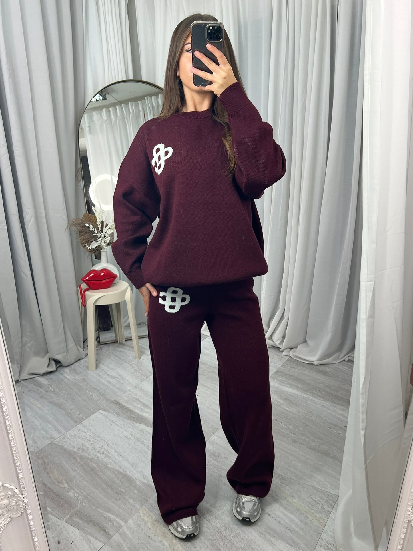 Knitted wide leg bottoms and long sleeved top lounge wear