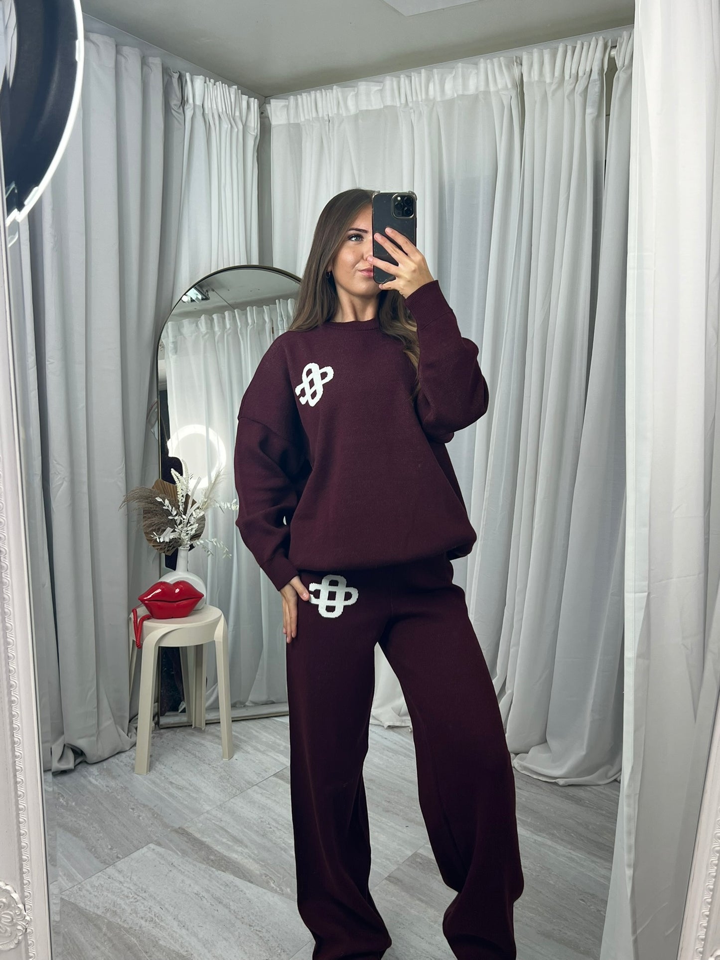 Knitted wide leg bottoms and long sleeved top lounge wear
