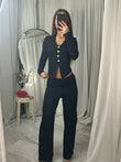 Long sleeved button top with wide leg bootoms set