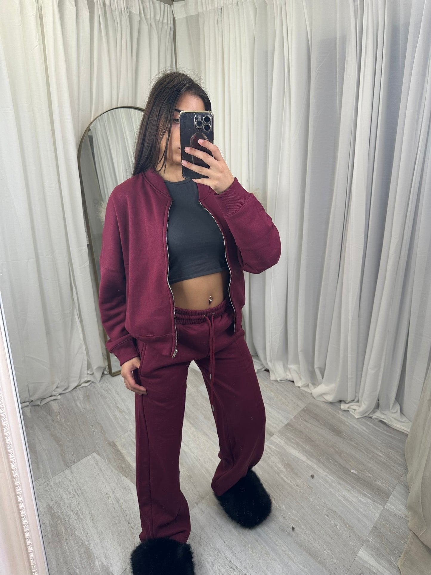 Premium wide leg zipped bomber jacket top loungewear set