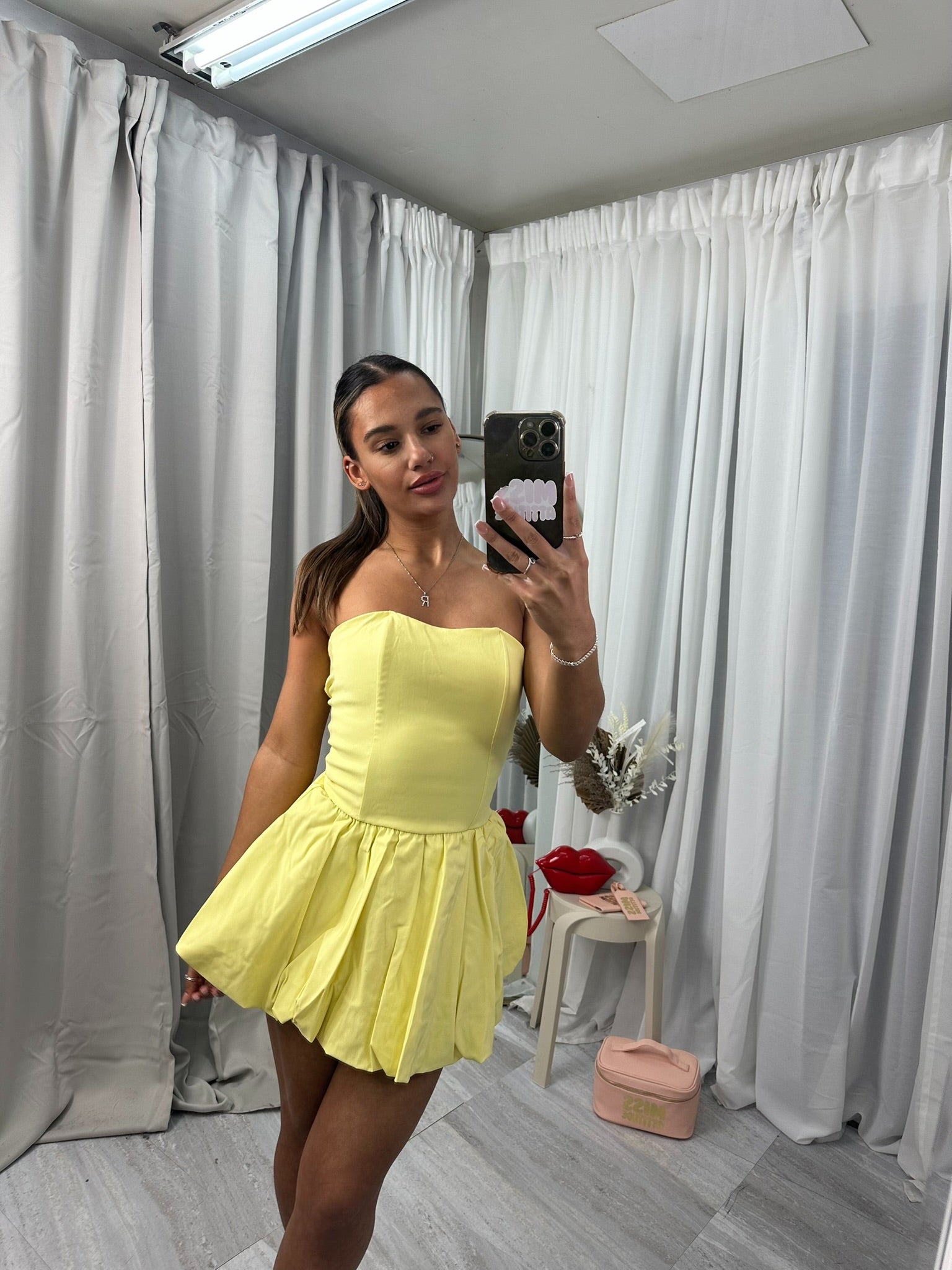 Corset strapless lace up backless puffball dress