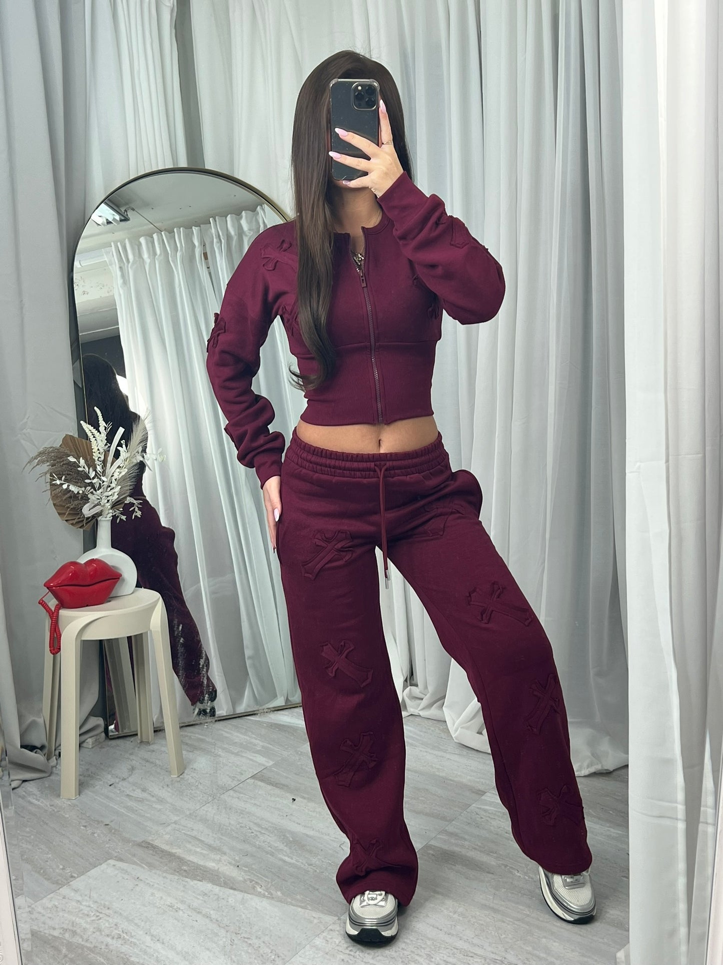 Cross detail compression cropped tracksuit