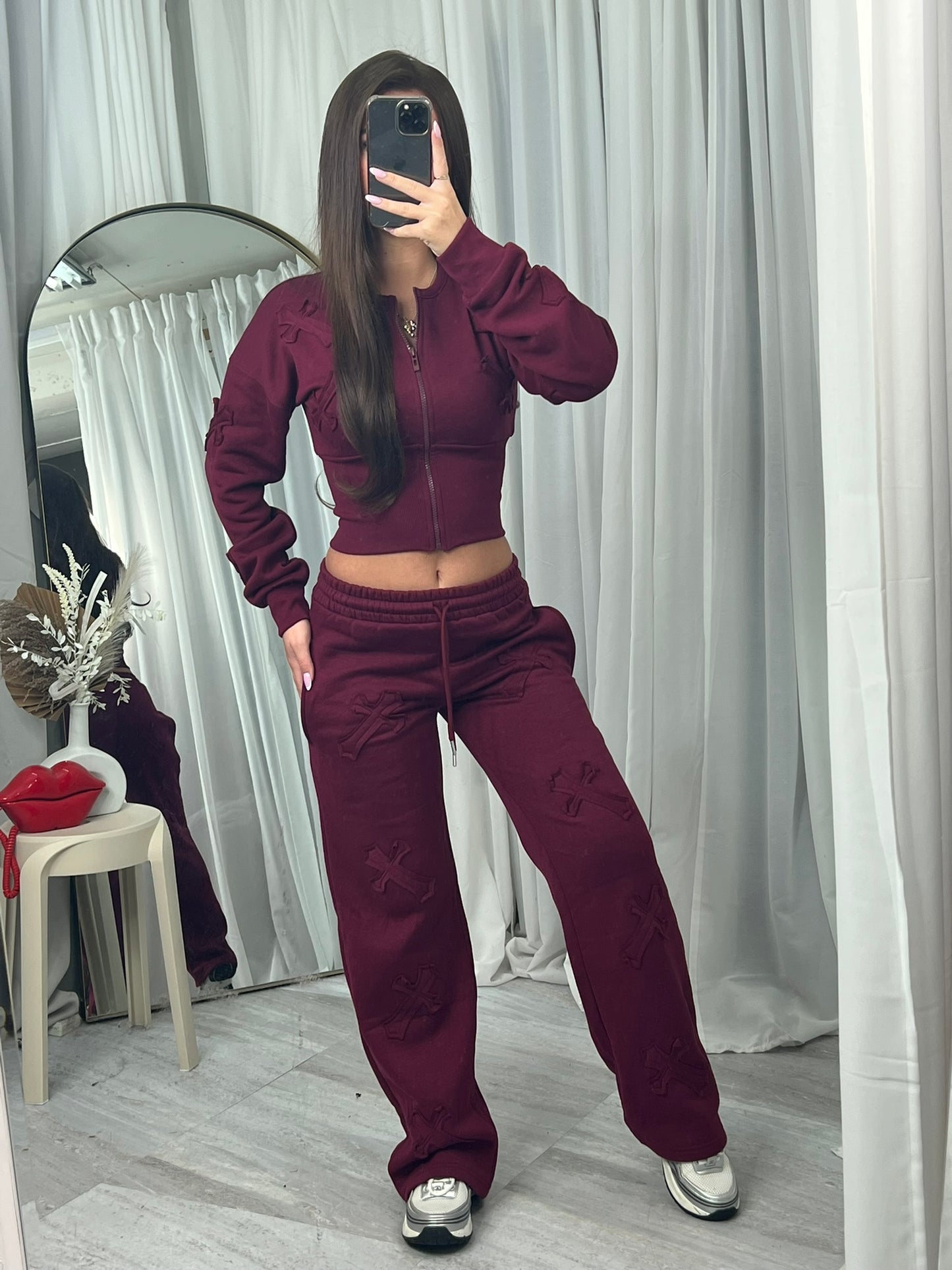 Cross detail compression cropped tracksuit