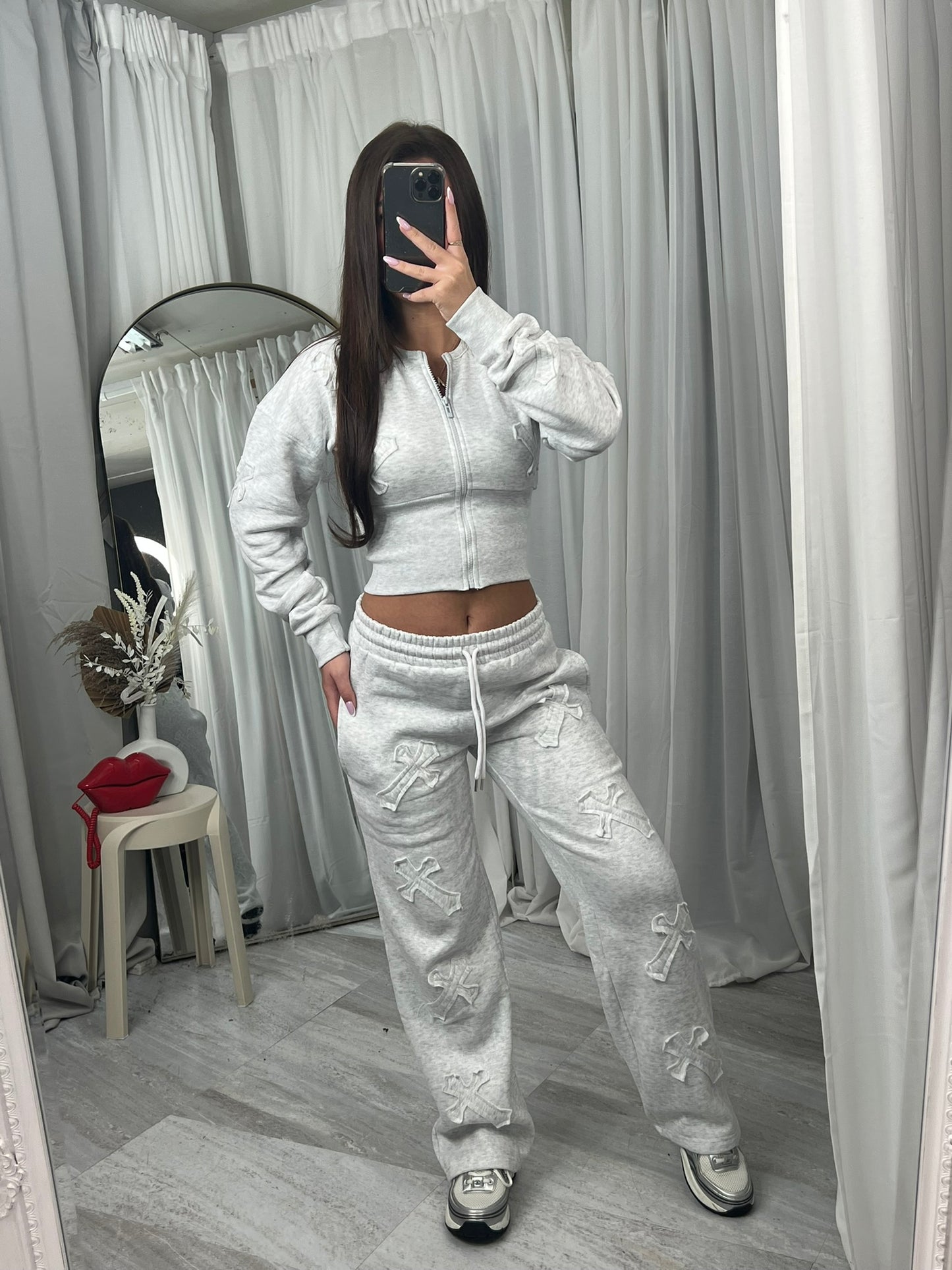 Cross detail compression cropped tracksuit