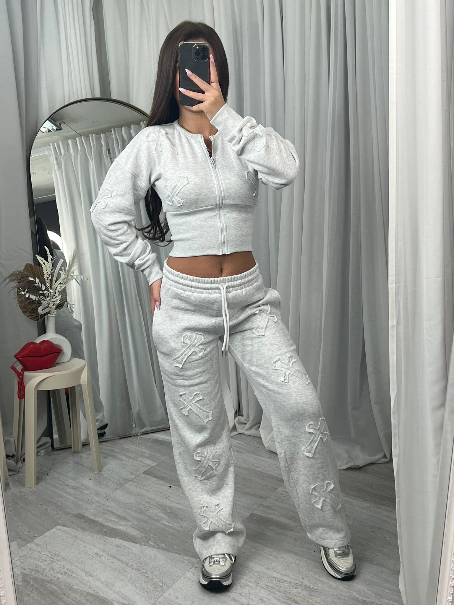 Cross detail compression cropped tracksuit
