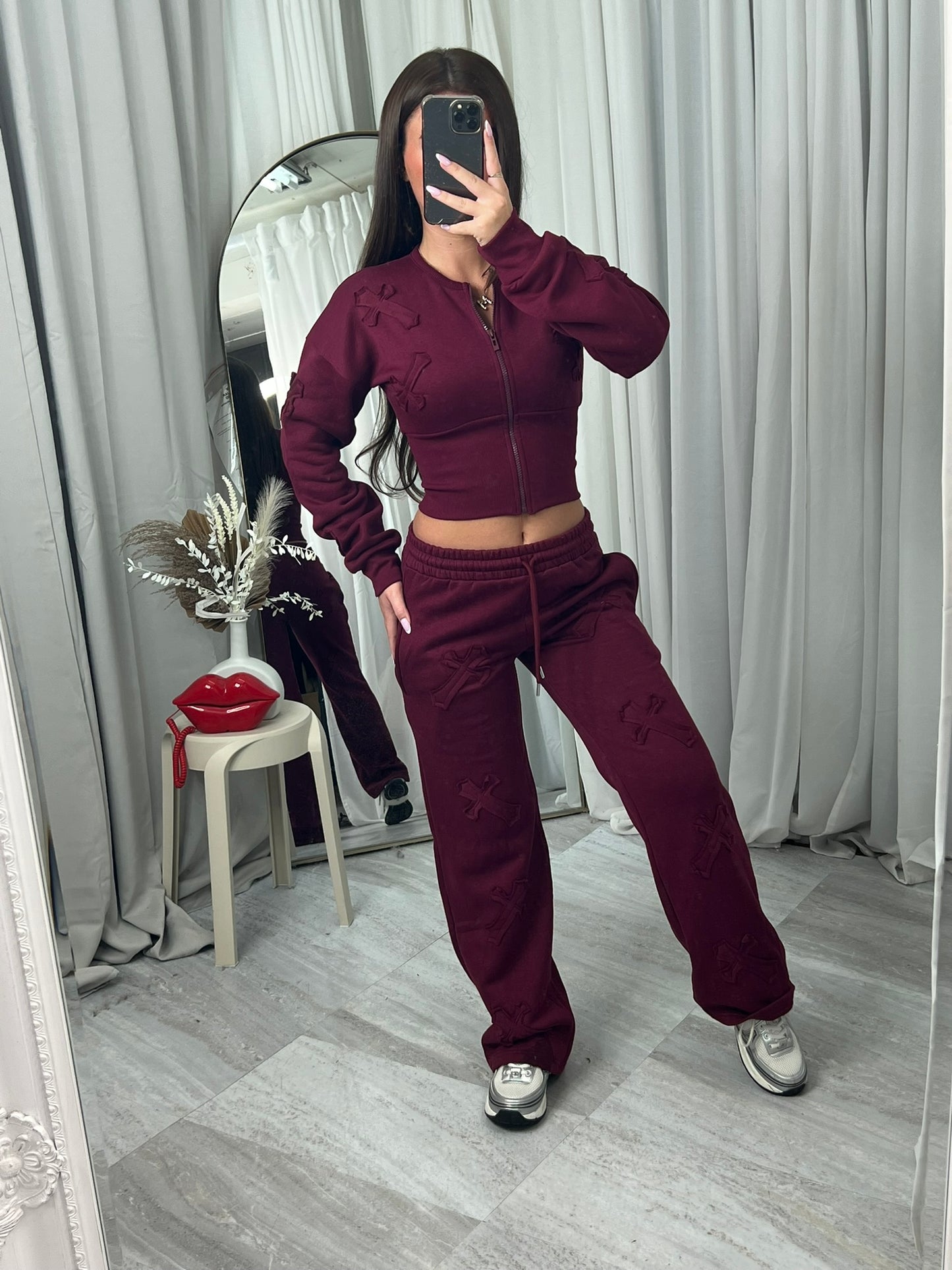 Cross detail compression cropped tracksuit