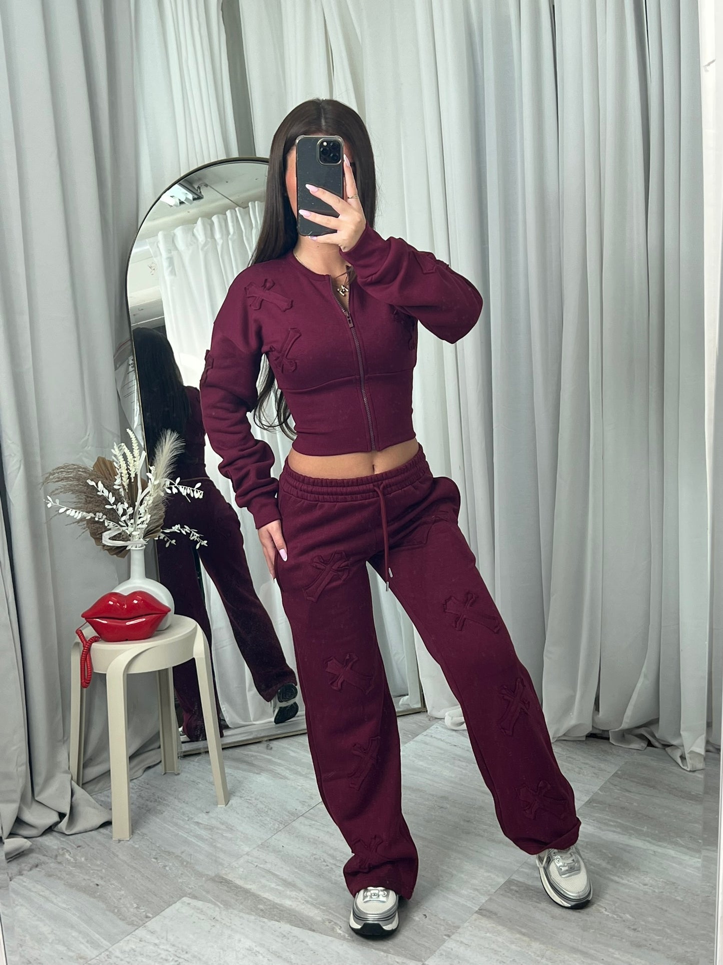 Cross detail compression cropped tracksuit