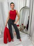 Straigh leg diamante cross pocket detail high waist denim jeans