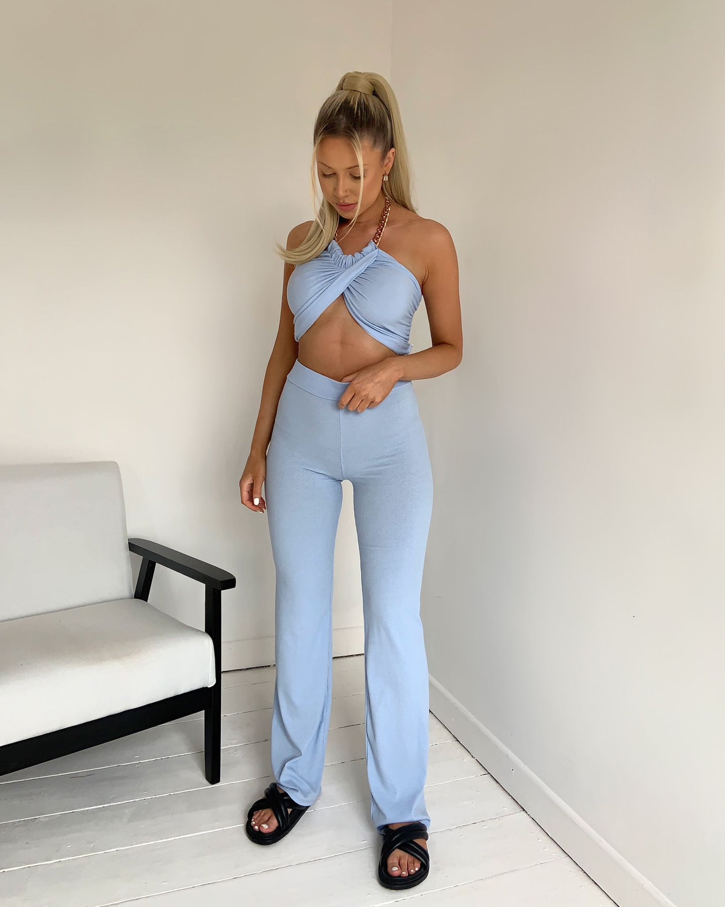 Ipsy Chain link halter neck top and bottom set