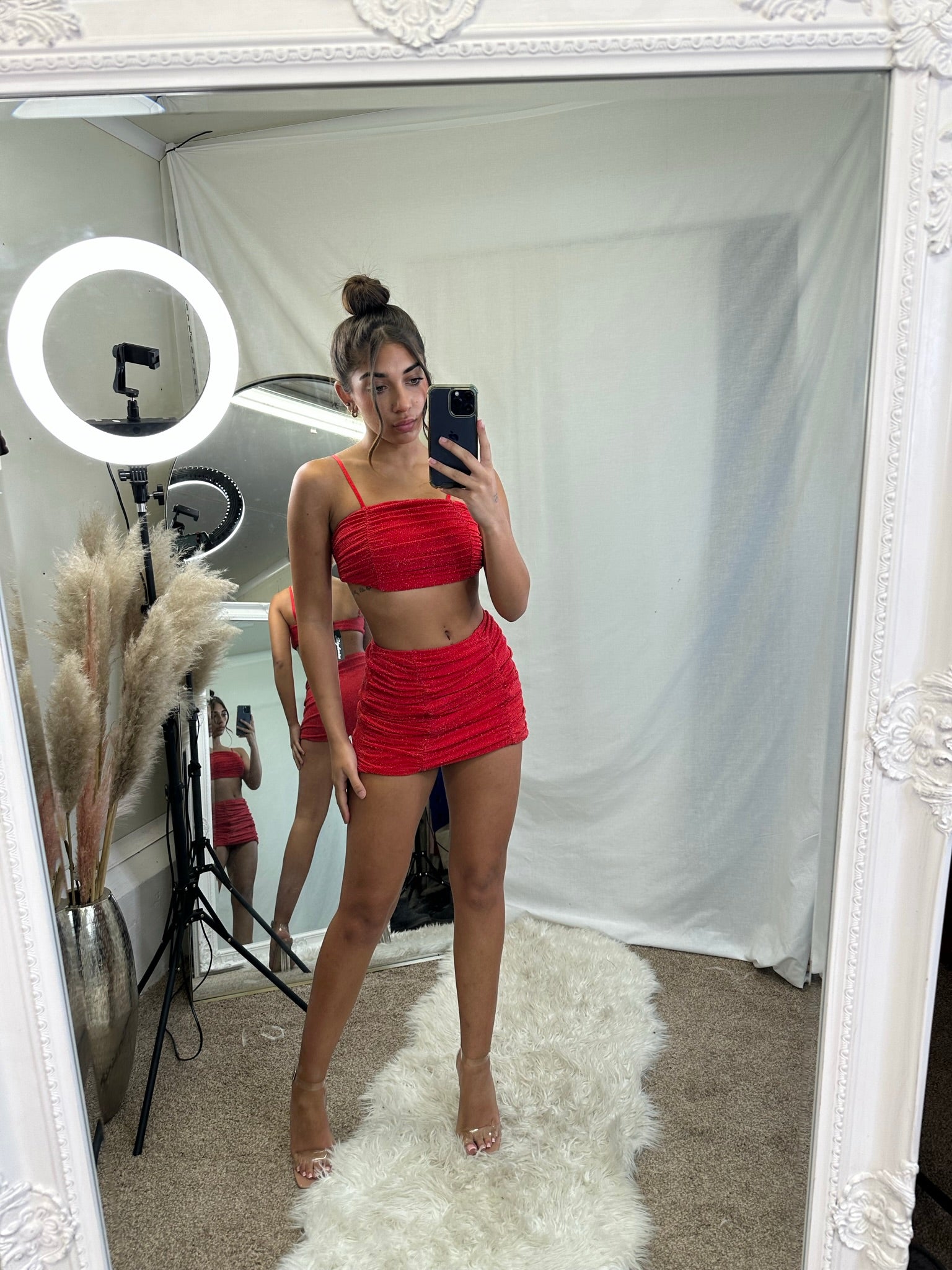 Ruche mini skirt and top co-ord set 5095
