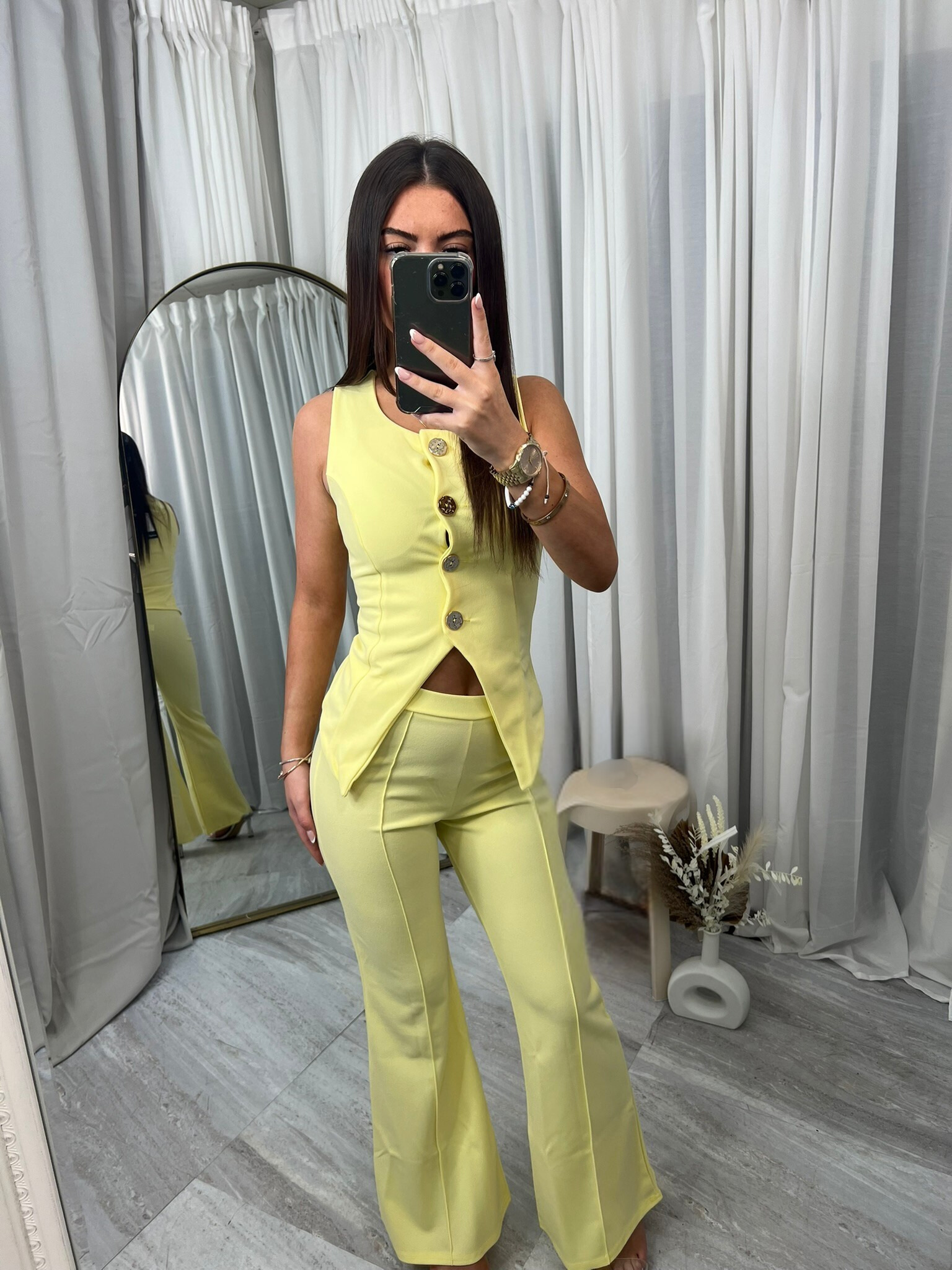 Buttoned waistcoat top and flared bottoms set